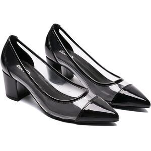 Women Chunky Low Block Clear Heels Pumps Closed Toe Dress Shoes for Wedding Work